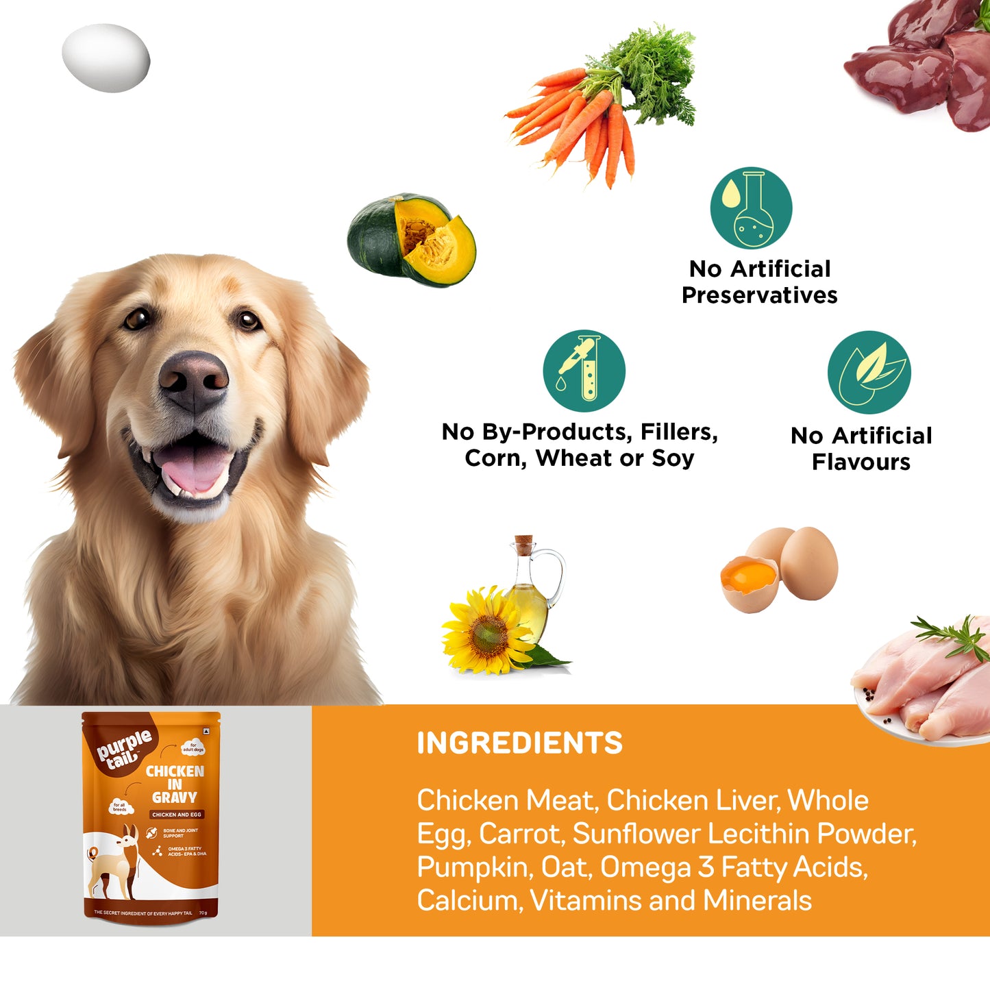 CHICKEN IN GRAVY FOR ADULT DOGS TOTAL 350Grm (5Pcs * 70Grm Each)
